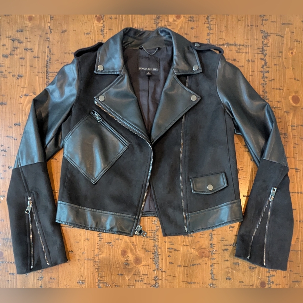 BR S  Vegan Suede Patchwork Moto Jacket